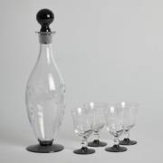 Vintage - Karaff med Svart Botten och 4 st Glas