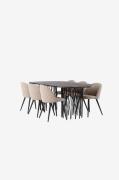 Venture Home - Matgrupp Stone med 6st matstolar Velvet - Brun - Matgru...