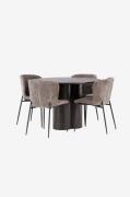 Venture Home - Matgrupp Olivia med 4st matstolar Modesto - Brun - Matg...