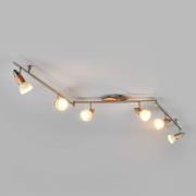 Lindby taklampa Marena, 6 lampor, glas, trä, 180 cm lång