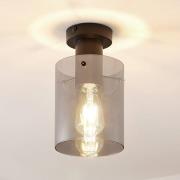 Lindby taklampa Kourtney, Ø15cm, svart/grå, glas, E27