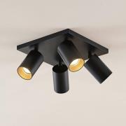Arcchio spot Brinja, svart, kantig, Ø 6 cm, 4 lampor, GU10