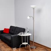Lindby golvlampa Elaina, 180 cm, nickelfärgad, läslampa