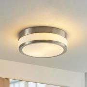 Lindby taklampa Flavi, Ø 28 cm, nickel, glas, IP44, E27