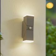 Lindby LED-vägglampa Sally, 22 cm, grå, IP54, sensor