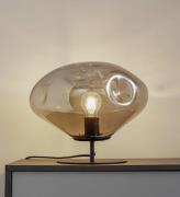 Lindby bordslampa Lelia, rökgrå, glas, metall, Ø 35 cm