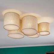 TK Lighting Taklampa Mona Nature, 5 lampor, linne natur