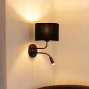 Duolla Vägglampa Roller, sammet svart, svart, med läslampa