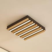 Lindby LED-taklampa Firka, vit, trä, 42 cm, CCT, dimbar.