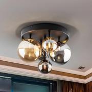 Schuller Valencia Taklampa DARK, 5 lampor, glas, svart, bärnsten, rök