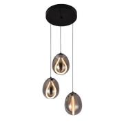 Viokef LED-pendellampa Melanie, Ø 41 cm, röksvart, glas, 3 lampor.