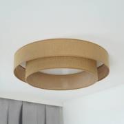 Duolla LED-taklampa Luneta, jute, brun, Ø 60 cm, dimbar