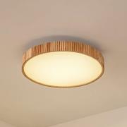 Lindby LED-taklampa Velua, vit/ljus trä, CCT, Ø 50 cm