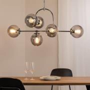 Lucea Portemo hänglampa, rökgrå/nickel, 104x80 cm, 6 lampor glas