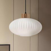 Lamkur Hänglampa Harmony, Ø 25 cm, vit/ek, glas/trä