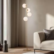 Lucande golvlampa Isandro, opal/guld, 4 lampor, glas/metall