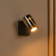 Lucide Spotlight till vägg Upton, Ø 6 cm, svart/rökgrå, metall/glas