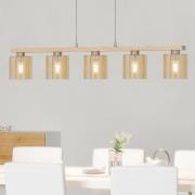 EGLO Castralvo hänglampa, längd 115 cm, trä/amber, 5 lampor, glas