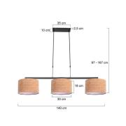 Steinhauer Hänglampa Stang, svart/brun, längd 140 cm, kork, 3 lampor.