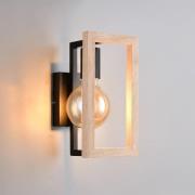Reality Leuchten Vägglampa Bano, trä/svart, höjd 25 cm, metall, E27