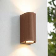Lindby utomhusvägglampa Aluvo, rost, 16 cm, IP65, räfflad