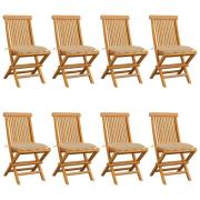 vidaXL Trädgårdsstolar med beige dynor 8 st massiv teak