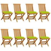 vidaXL Trädgårdsstolar med ljusgröna dynor 8 st massiv teak