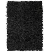 vidaXL Shaggy-matta äkta läder 120x170 cm svart