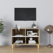 vidaXL TV-bänk med massiva ben vit och sonoma-ek 69,5x30x50 cm