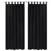 2-pack gardiner med öglor i svart microsatin 140 x 245 cm