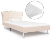 vidaXL Säng med madrass beige tyg 90x200 cm