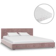 vidaXL Säng med madrass rosa sammet 140x200 cm