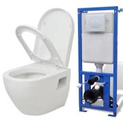 vidaXL Vägghängd toalettstol med cistern keramik vit