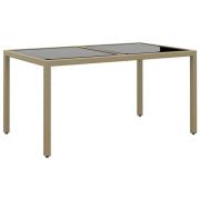 vidaXL Trädgårdsbord 150x90x75 cm härdat glas och konstrotting beige