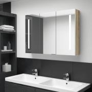 vidaXL Spegelskåp med LED 89x14x62 cm vit och ek