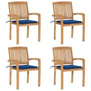 vidaXL Stapelbara trädgårdsstolar med dynor 4 st massiv teak