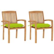 vidaXL Trädgårdsstolar 2 st med ljusgröna dynor massiv teak