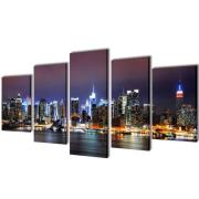 vidaXL Canvastavlor set om 5 New York Skyline 100 x 50 cm