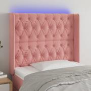 vidaXL Sänggavel LED rosa 93x16x118/128 cm sammet