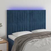 vidaXL Sänggavel LED mörkblå 144x5x118/128 cm sammet