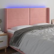 vidaXL Sänggavel LED rosa 163x16x118/128 cm sammet