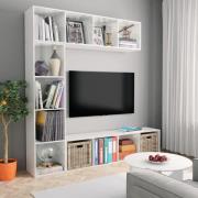 vidaXL Bokhylla/TV-bänk 3 delar set vit högglans 180x30x180 cm