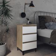 vidaXL Sängbord med metallben vit och sonoma-ek 40x35x69 cm