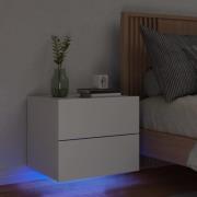 vidaXL Väggmonterat sängbord med LED-lampor vit