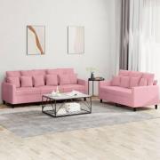 vidaXL Soffgrupp med dynor 2 delar rosa sammet