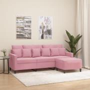 vidaXL 3-sitssoffa med fotpall rosa 180 cm sammet