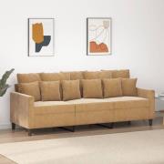 vidaXL 3-sitssoffa brun 180 cm sammet