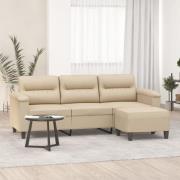 vidaXL 3-sitssoffa med fotpall gräddvit 180 cm mikrofibertyg