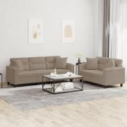 vidaXL Soffgrupp med kuddar 2 delar Taupe mikrofibertyg