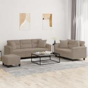 vidaXL Soffgrupp med kuddar 3 delar Taupe mikrofibertyg